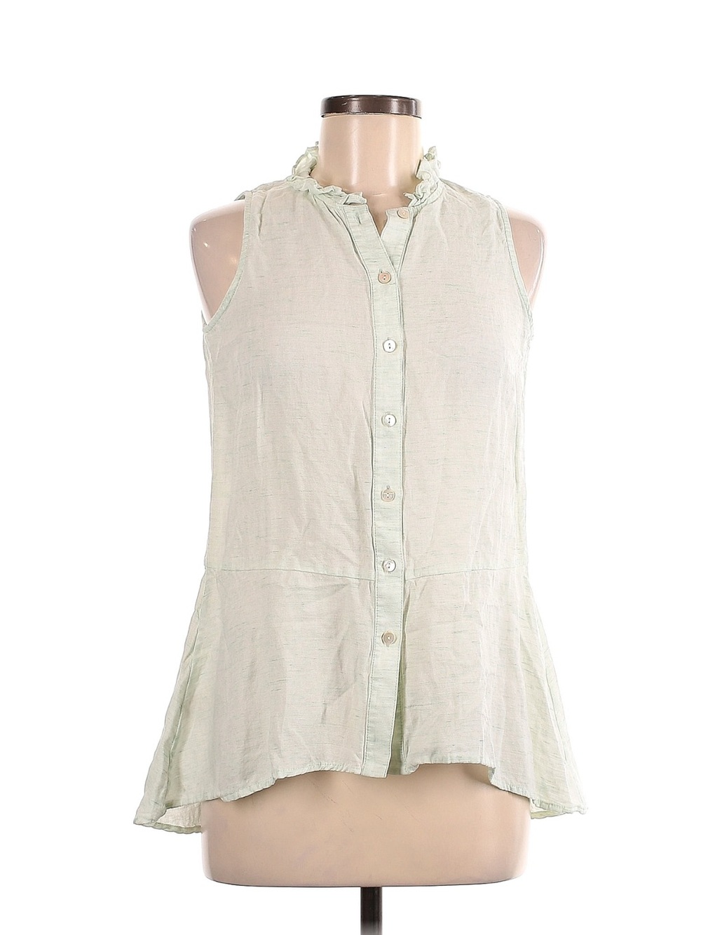 Worth New York light Sage Green Ruffle Collar Peplum Button Down Blouse 6